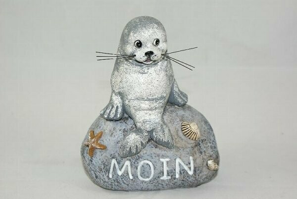Spardose Seehund auf Stein Moin ca.11x6x14cm