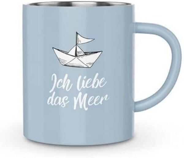 LaVida Thermo Becher / Tasse aus doppelwandigem Edelstahl, Maritim, Ich liebe das Meer
