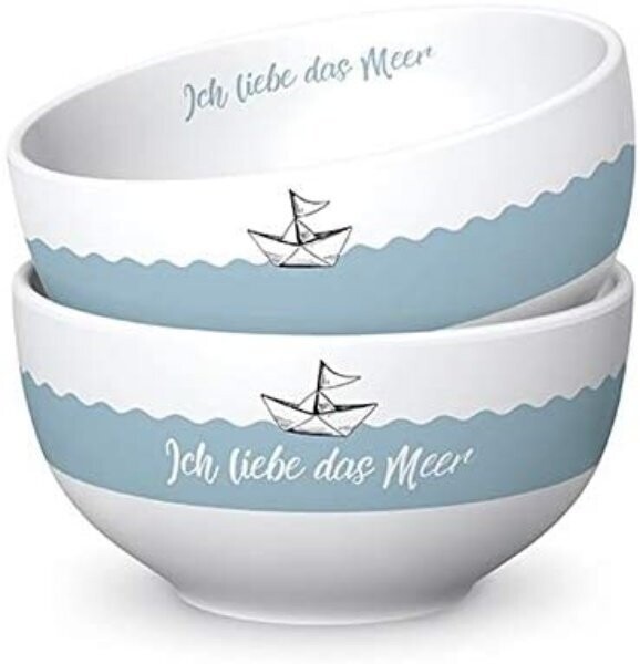 Geschenk Für Dich :-)  eine  Müslischale ICH Liebe DAS Meer blau weiß D. 13cm H. 7cm Maritim Porzellan La Vida