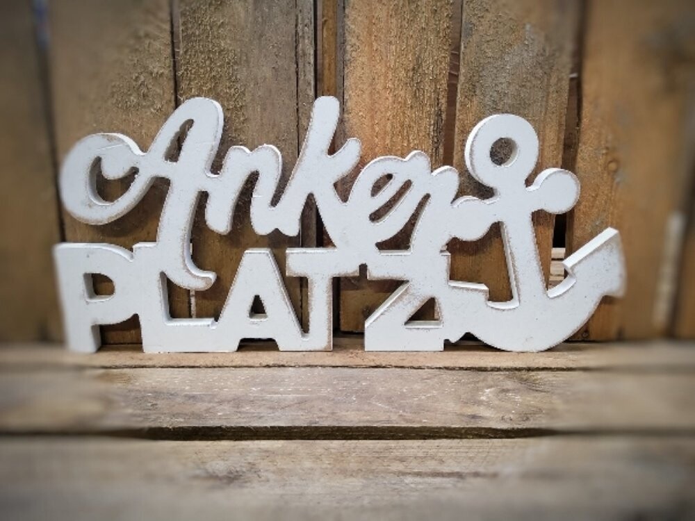 Shabby Whiteline Schriftzug Ankerplatz, ca. 36x1x16 cm, aus MDF