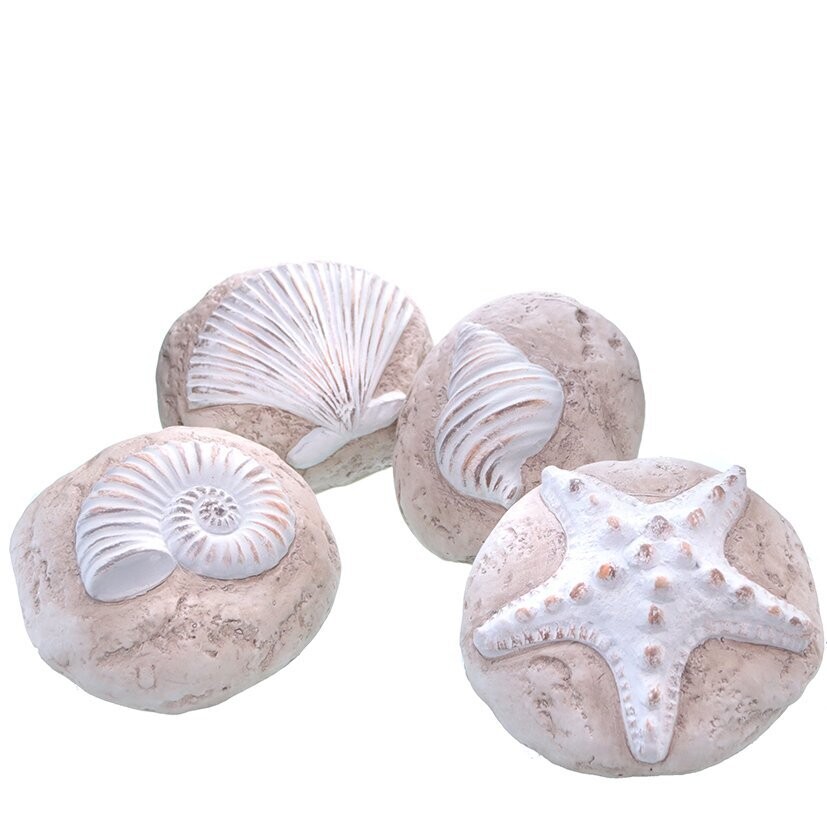EIN Stein 'Maritim', 4 sort, beige/Creme, Terrakotta, ca. 14 x 10,5 x 9,5 cm H, Auswahl ist zufällig