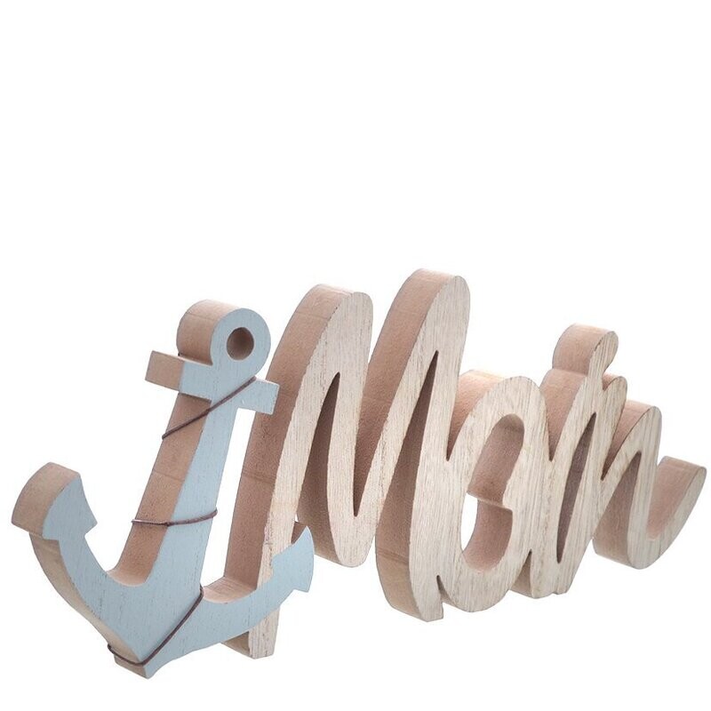 Schriftzug 'Moin', MDF, hellblau/Natur, m/Anker, ca. 30 x 2 x 13 cm H