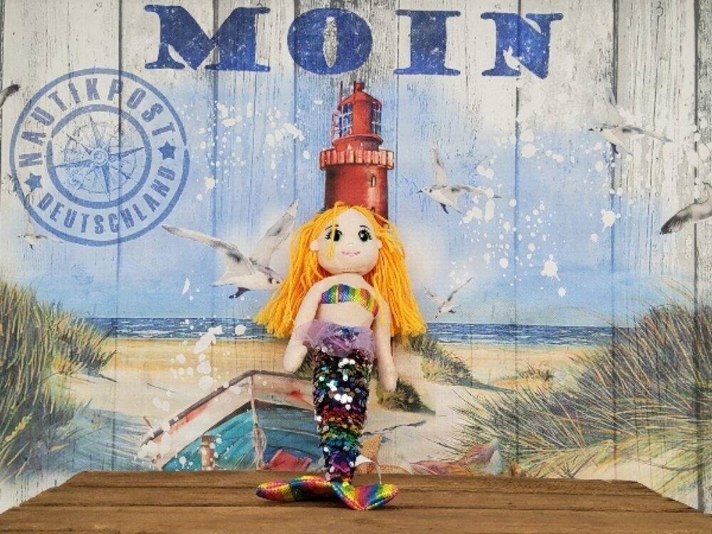Meerjungfrau mit Paillettenflossen in regenbogenfarben, ca. 35 cm lang