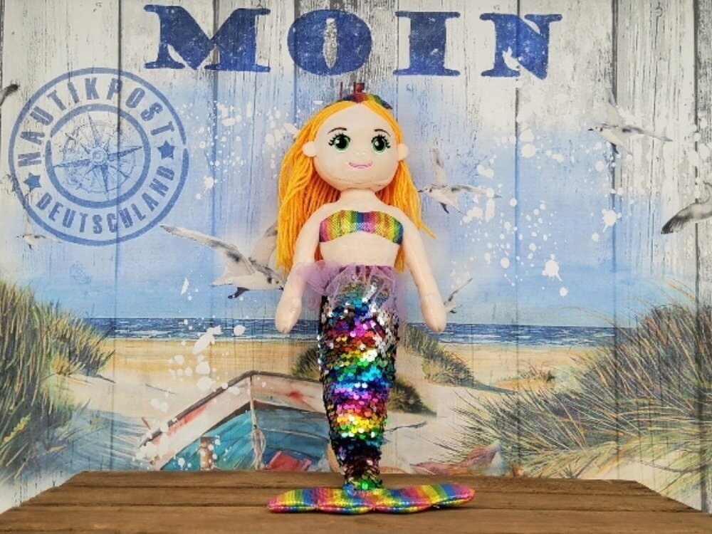 Meerjungfrau mit Paillettenflossen in regenbogenfarben, ca. 45 cm lang