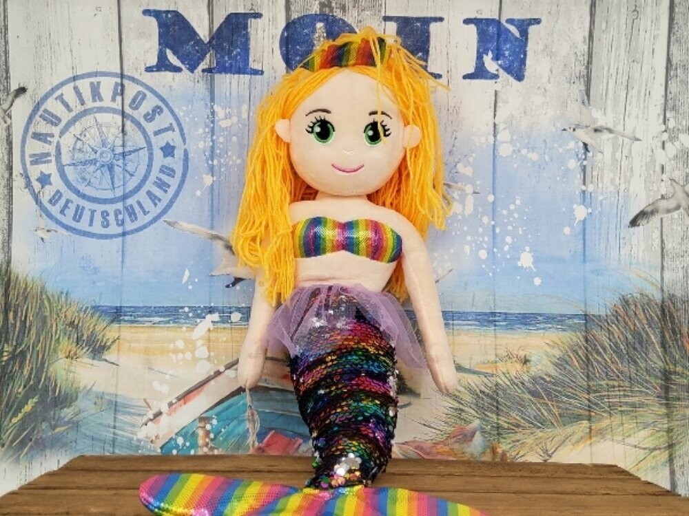 Meerjungfrau mit Paillettenflossen inregenbogenfarben, ca. 65 cm lang