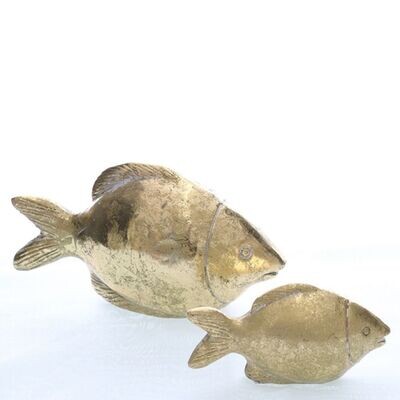 EIN Fisch, antik-Gold, glänzend, Terrakotta, ca. 12,5 x 3,5 x 7 cm H