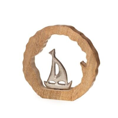 Ring mit Segelboot, Mangoholz, Aluminium, vernickelt, ca. 15 x 4 x 15 cm H