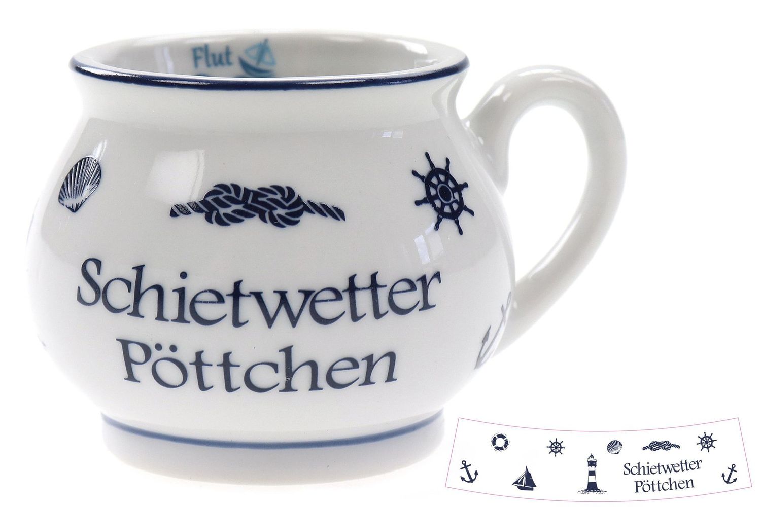 Schietwetter Pöttchen Kugelbecher, Maritimes Design, 4,5 cm Höhe, Weiß-Blau