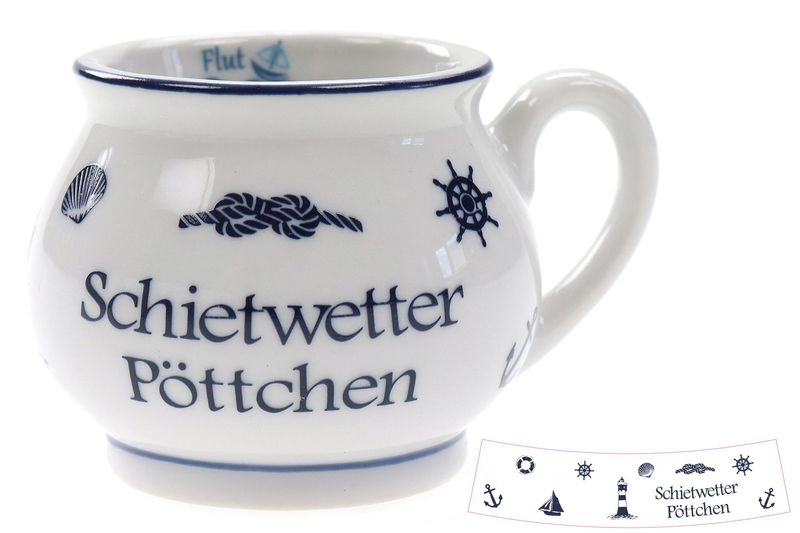 Schietwetter Pöttchen Kugelbecher, Maritimes Design, 4,5 cm Höhe, Weiß-Blau