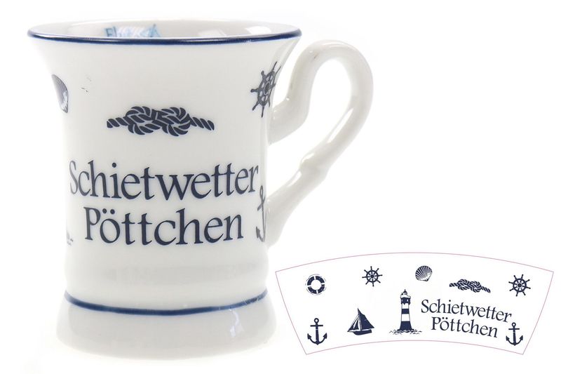 Schietwetter Pöttchen Maritimer Becher, 4,5cm Durchmesser, 5cm Höhe, Weiß mit Nautischen Motiven