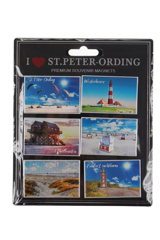 St. Peter-Ording Premium Souvenir Magnete, 6er Set, 4x6 cm, Silber-geprägt und glitzernd
