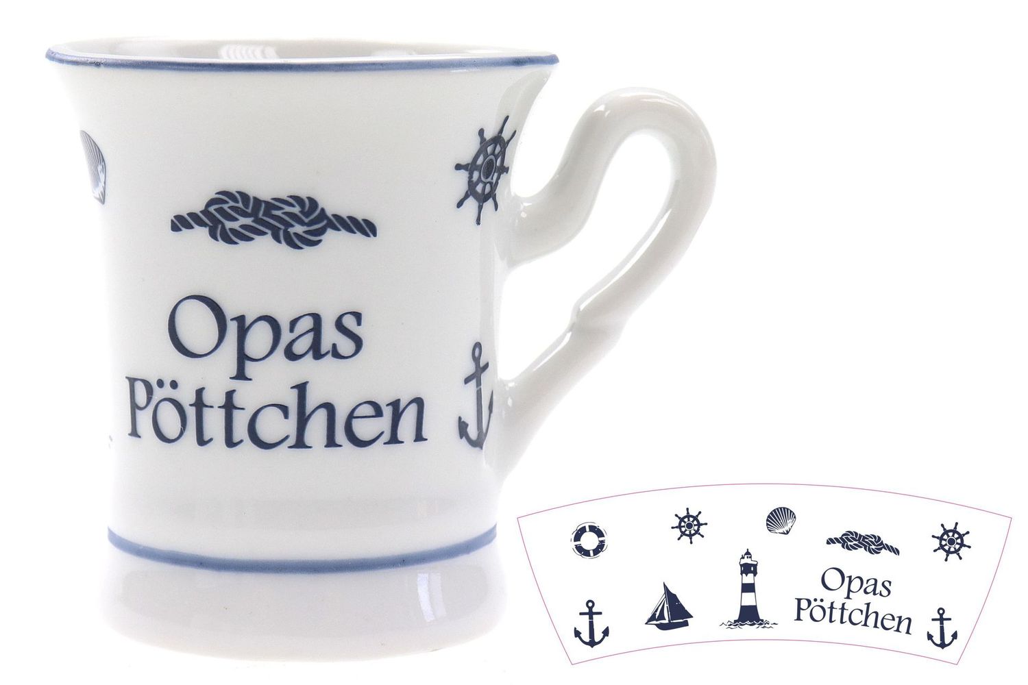 Maritimer Kaffeebecher Opas Pöttchen, Porzellan, Nautisches Design, 4,5 x 5 cm