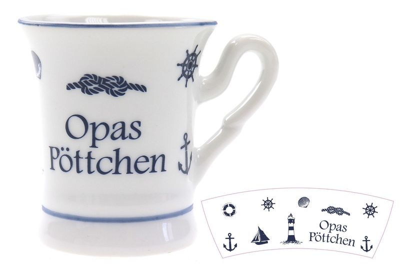 Maritimer Kaffeebecher Opas Pöttchen, Porzellan, Nautisches Design, 4,5 x 5 cm