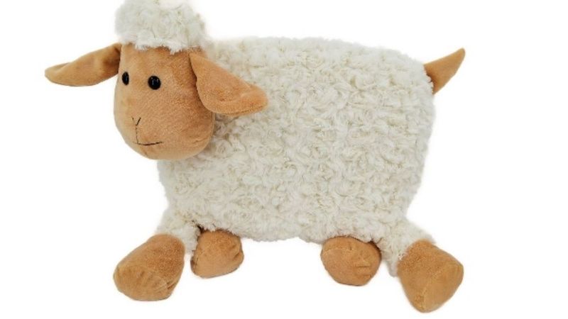 Deko Schafkissen, Plüschtier Schaf, 35x35x10 cm, Weiß und Beige