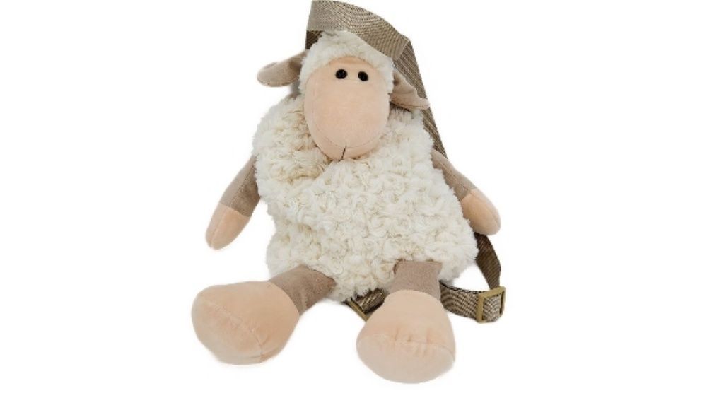 Plüsch-Schaf Rucksack für Kinder, 46x23 cm, Beige und Weiß, Kuscheltier Design