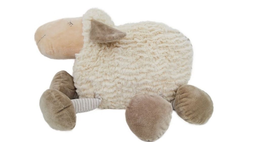 Dekoratives Schafskissen, Plüsch, 47x40x12 cm, Creme-Beige