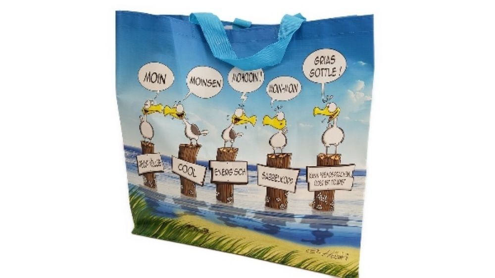Hösti Strandtasche mit Möwen-Motiv, 45x45x16cm, Kunststoff, Blau