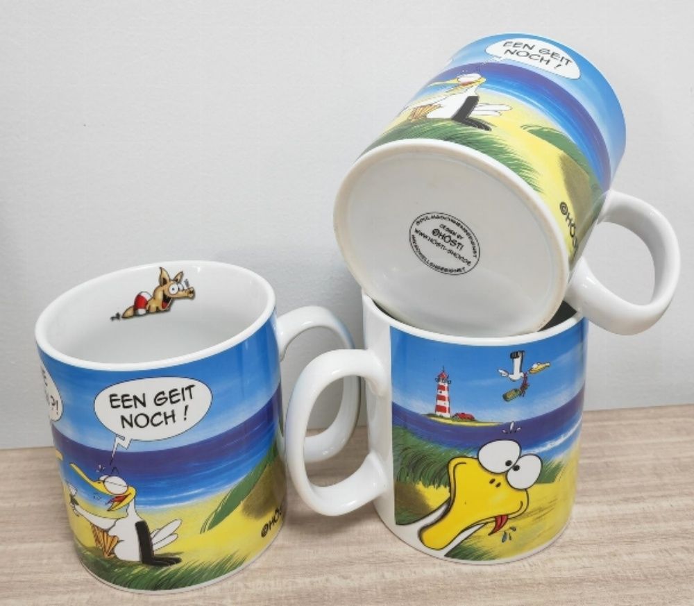 Ein Hösti Jumbo Kaffeebecher Set, Cartoon-Design mit Leuchtturm, 11 x 10 cm, 2 Stück, Porzellan