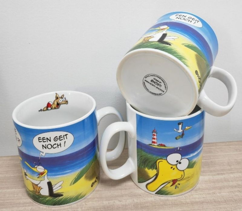 Ein Hösti Jumbo Kaffeebecher Set, Cartoon-Design mit Leuchtturm, 11 x 10 cm, 2 Stück, Porzellan