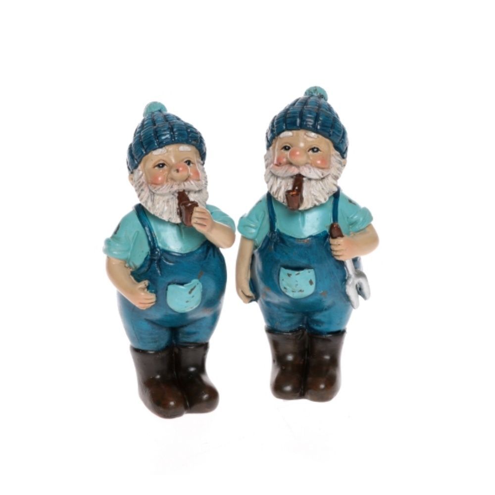 Fischer im Set, 2 Stück, Blau, 10,5 cm, Polyresin-Figuren mit Werkzeug