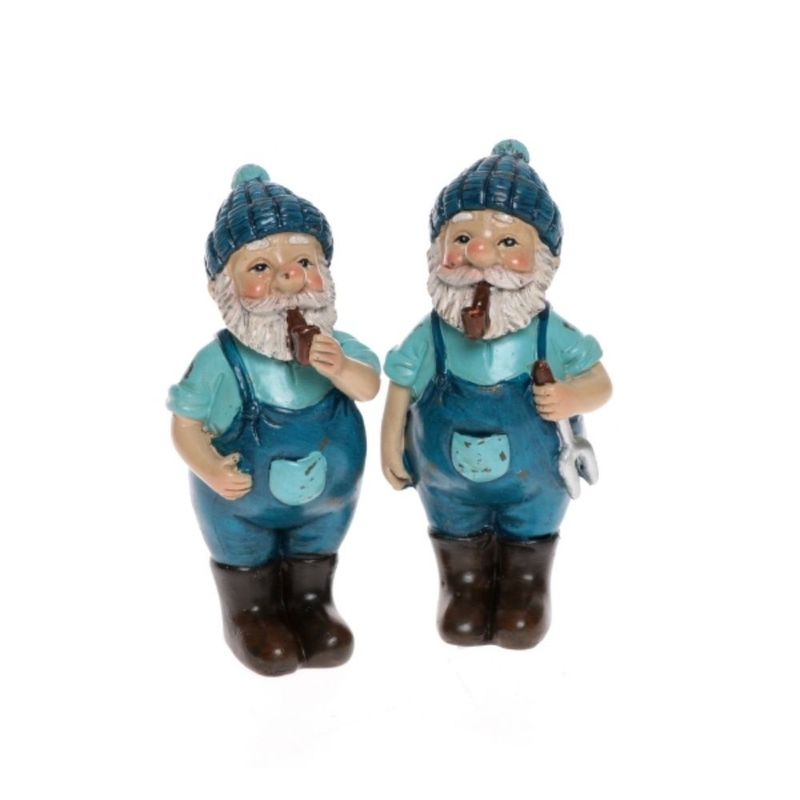 Fischer im Set, 2 Stück, Blau, 10,5 cm, Polyresin-Figuren mit Werkzeug