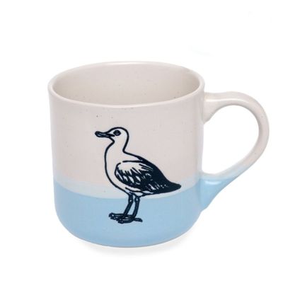 Keramik-Kaffeebecher mit Möwenmotiv, Hellblau/Weiß, 350 ml Keramik-Kaffeebecher mit Möwenmotiv, Hellblau/Weiß, 350 ml