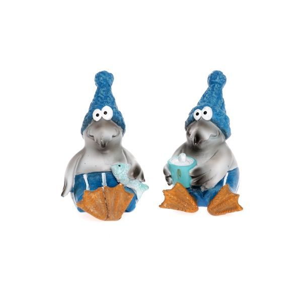Deko-Möwen Figuren Set, 7,5 cm, Blau/Weiß, 2 Stück, Sitzend mit Wintermützen