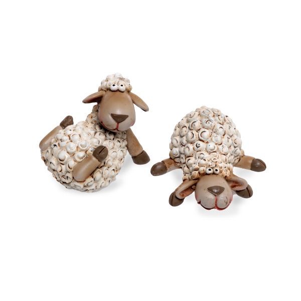Deko Schaf Figuren Set, 2 Stück, liegend, 10,5 x 8,5 x 5 cm, Polyresin, Creme-Braun