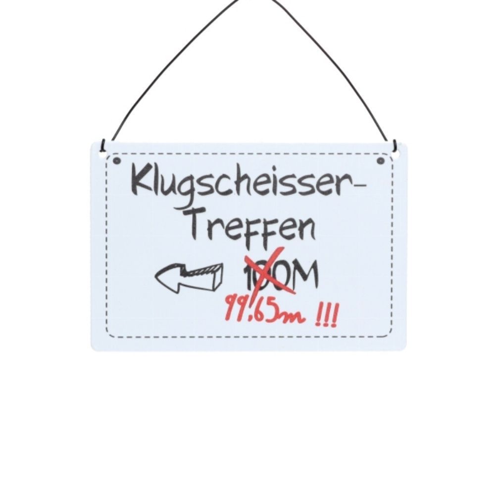 Dekoratives Wandschild 'Klugscheisser-Treffen', 15 x 10 cm, Weiß, Eisen mit Drahthänger