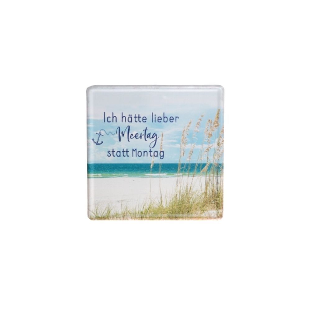 Wandschild mit Spruch 'Ich hätte lieber Meertag statt Montag', Maritimes Dekor, Eisen, 19 x 19 cm, Blau