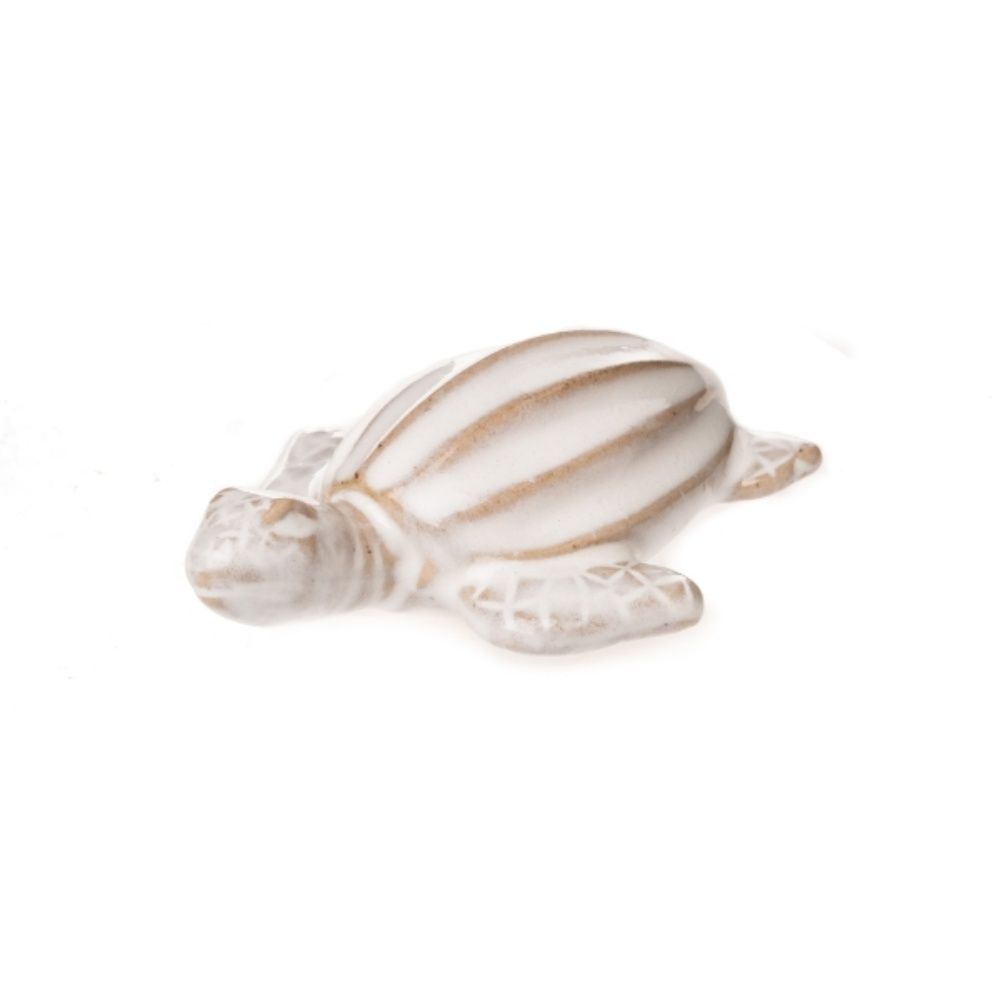 Dekorative Schildkröten-Figur aus Porzellan, 8,5 x 7 x 3 cm, Cremefarben-Grau, Glänzend