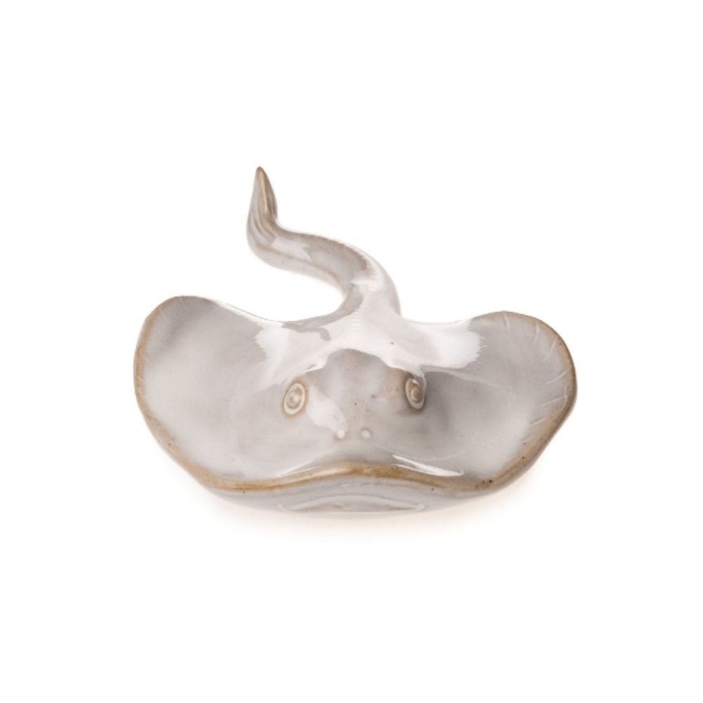Dekorative Porzellanfigur Rochen, 12,5 x 9 x 3 cm, Cremefarben/Grau, Glänzende Oberfläche