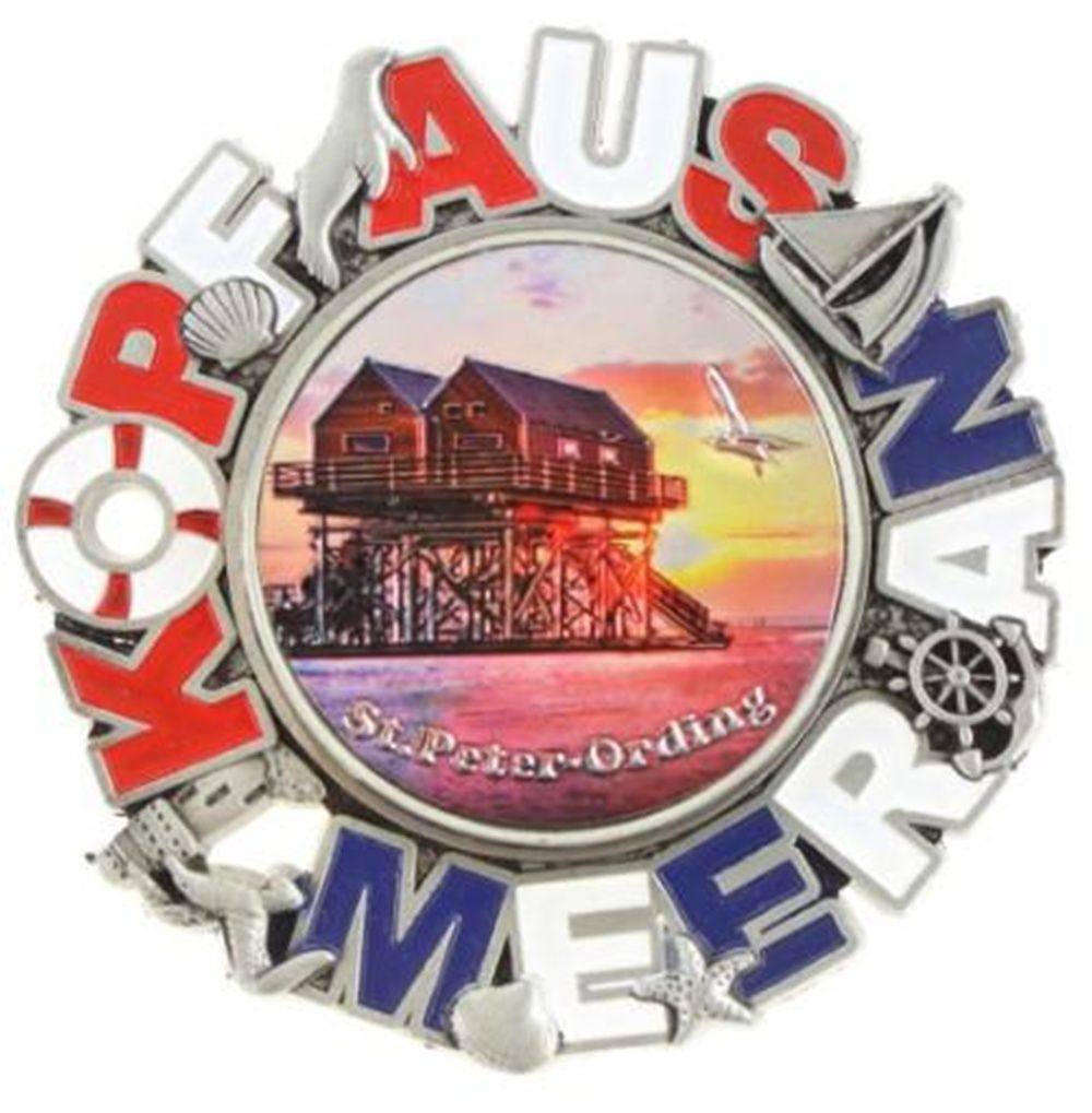 Drehender Magnet St.Peter-Ording mit Kopf aus Meer An Motiv, Ø 6,5 cm, Dekorativer Kühlschrankmagnet Drehender Magnet St.Peter-Ording mit Kopf aus Meer An Motiv, Ø 6,5 cm, Dekorativer Kühlschrankmagnet