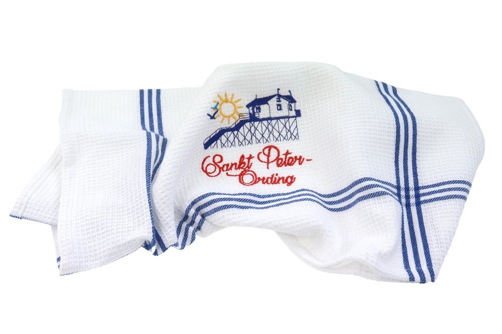 Sankt Peter-Ording Geschirrtuch mit Waffelstruktur, Weiß, 50x70 cm, mit Leuchtturm-Design und Aufhänger