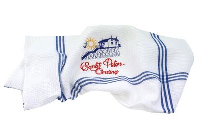 Sankt Peter-Ording Geschirrtuch mit Waffelstruktur, Weiß, 50x70 cm, mit Leuchtturm-Design und Aufhänger