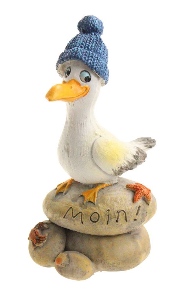 Möwe Figur mit Blauer Mütze Moin! auf Stein, Dekofigur Seevogel, 10 x 5,5 cm Möwe Figur mit Blauer Mütze Moin! auf Stein, Dekofigur Seevogel, 10 x 5,5 cm