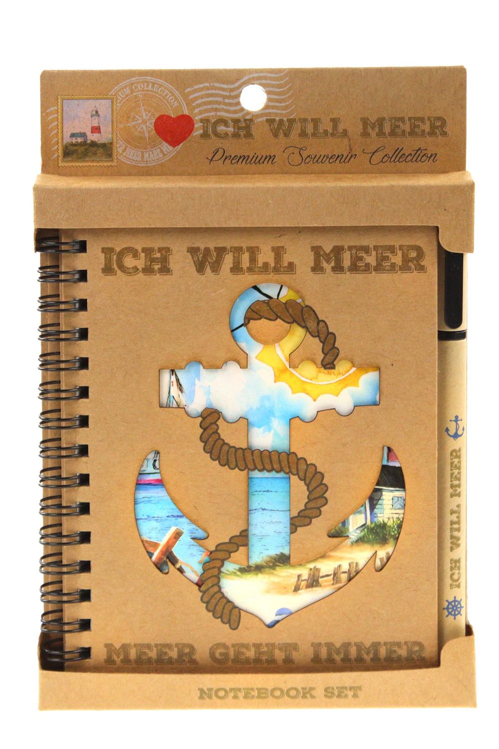 Maritimes Notizbuch Set mit Stift, DIN A6, Spiralbindung, Premium Souvenir Kollektion