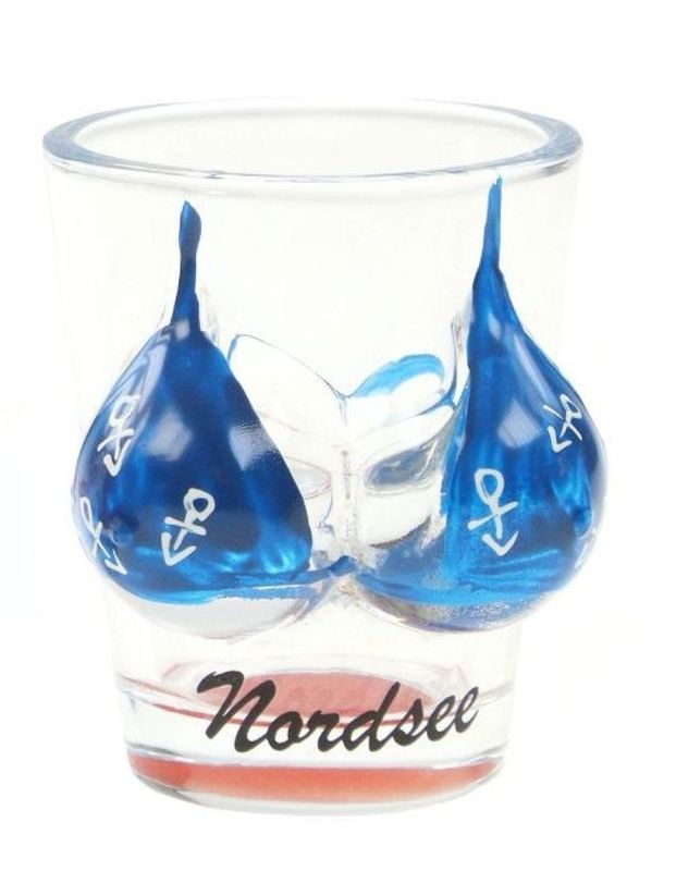 Schnapsglas Nordsee mit Bikini-Design, Blau, Trinkglas