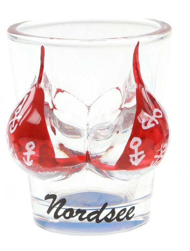 Schnapsglas Nordsee mit Bikini Design, Rot, Trinkglas Souvenir