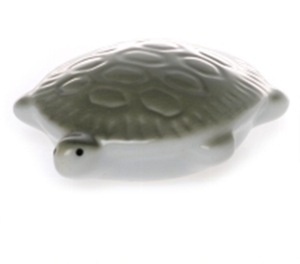 Schwimmende Schildkröte Figur, Grau/Grün Glasiert, Porzellan, 7 x 5,5 x 2,2 cm
