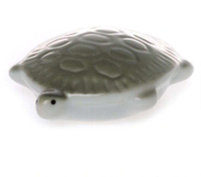 Schwimmende Schildkröte Figur, Grau/Grün Glasiert, Porzellan, 7 x 5,5 x 2,2 cm