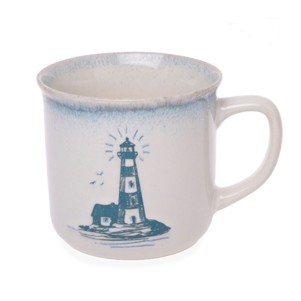 Becher Leuchtturm, Steingut, Blau, 300ml, 12 x 9 x 8,5 cm