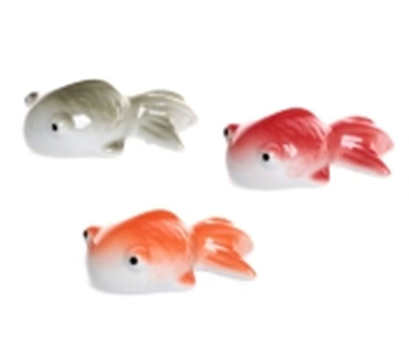 Schwimmende Porzellan Fische Figuren, 3er Set, Rot/Orange/Grau Glasiert, 8 x 6 x 3 cm, Dekorative Keramik Fische