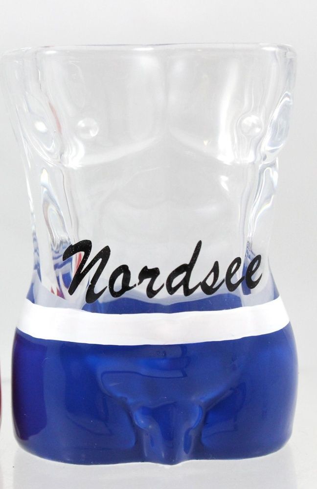 Schnapsglas Badeshort Design Nordsee, Blau, Trinkglas mit Badehosen-Motiv