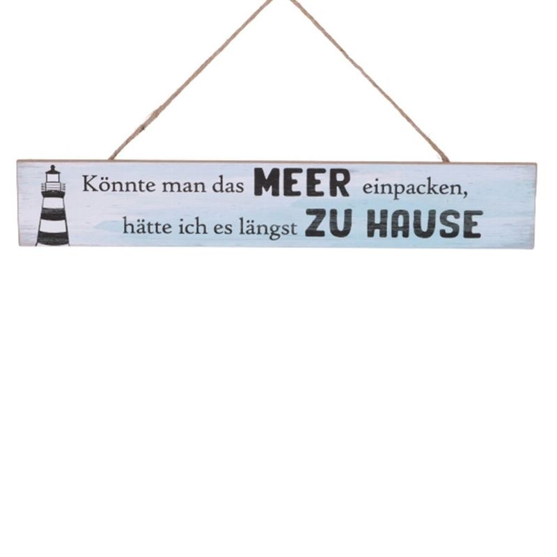 Maritimes Dekoschild mit Spruch und Leuchtturm Motiv, MDF/Papier, 35 x 6 x 0,6 cm