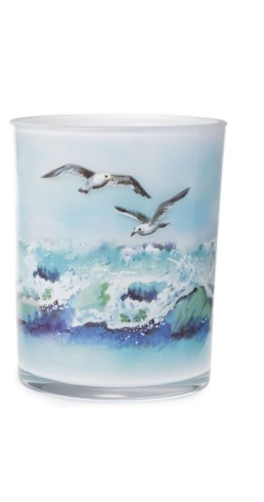 Windlicht Küstentraum mit Seevögel und Wellen Motiv, Glas, ca. 10 cm Durchmesser x 12,5 cm Höhe