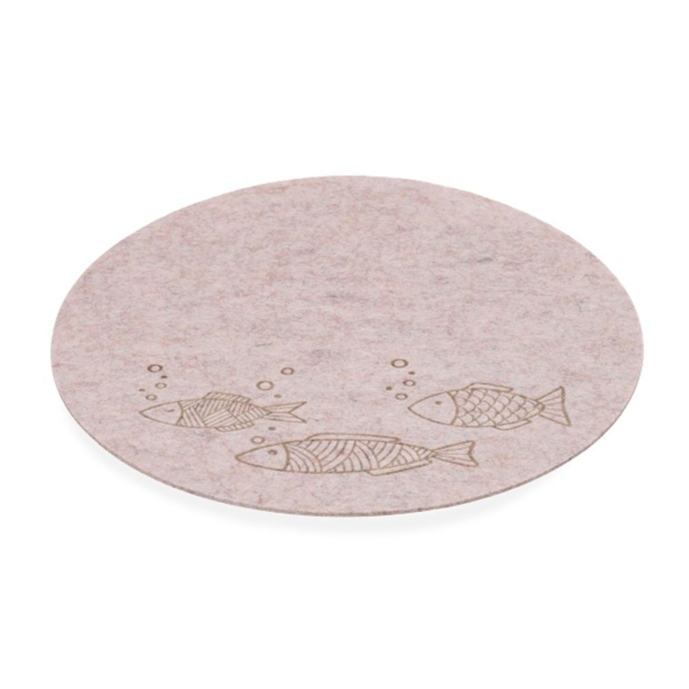 Runde Filz Platzdeckchen mit Fische-Motiv, Beige, Textil PES, ca. Ø33 cm