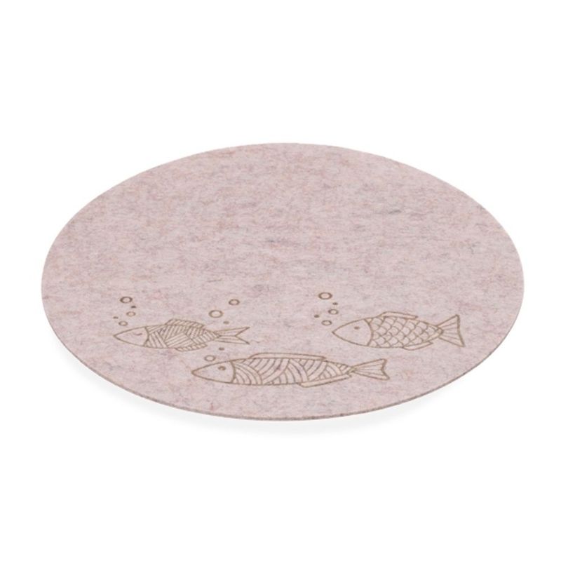 Runde Filz Platzdeckchen mit Fische-Motiv, Beige, Textil PES, ca. Ø33 cm
