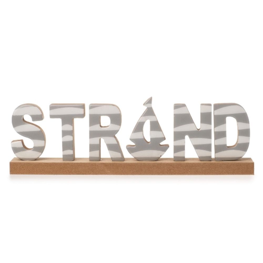 Strand Schriftzug auf Bambus Stand, Grau/Weiß, 30 x 4 x 8,5 cm, Dekorative Strandhaus Dekoration
