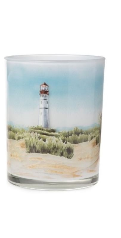 Windlicht Dünenzauber mit Leuchtturm-Motiv, Glas, Sanddünen Design, ca. 10 cm Durchmesser x 12,5 cm Höhe